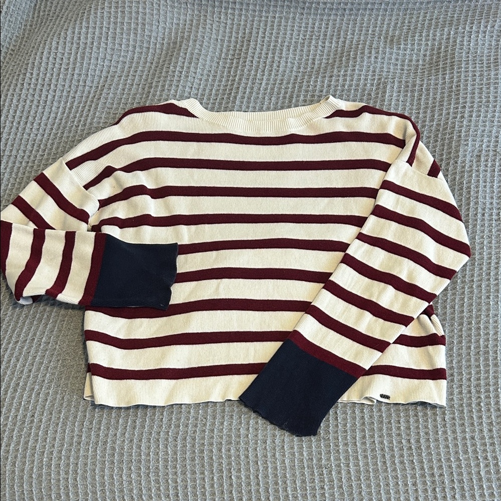 Elegant Striped Cream and Burgundy Sweater